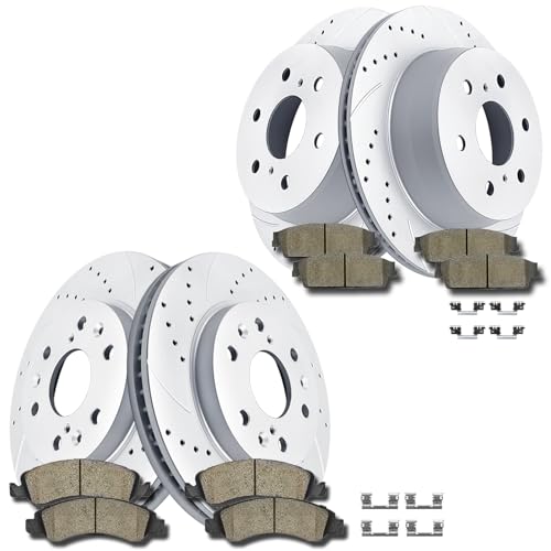 Acinoparts Front & Rear Drilled and Slotted Brake Rotors Ceramic Brake Pads - size: ABK00202