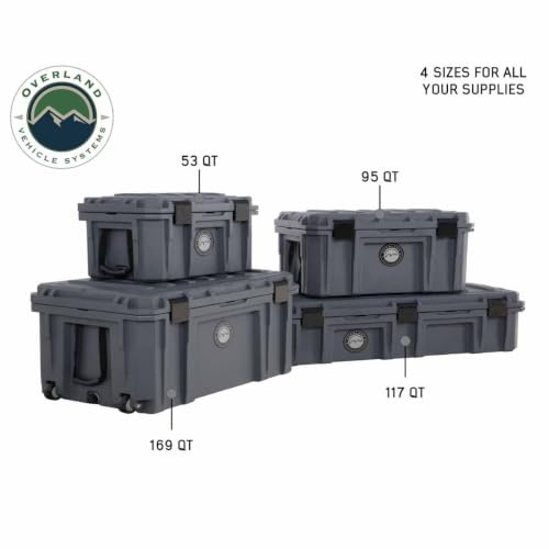 Overland Vehicle Systems 40100021 Dark Gray 117 QT Dry Box Storage with Drain and Bottle Opener | Waterproof Seal | Heavy-Duty Latches and Nylon Handles | Keeps Gear Safe, Dry and Organized - size: 117 QT Dry Box
