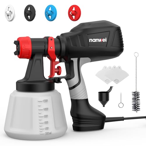 NANWEI Corded Paint Sprayer, 650W Spray Gun with 1200ML Container, Spray Paint Gun with 4 Nozzles and 3 Patterns, 120 DIN-s, Electric Paint Sprayer for House Painting