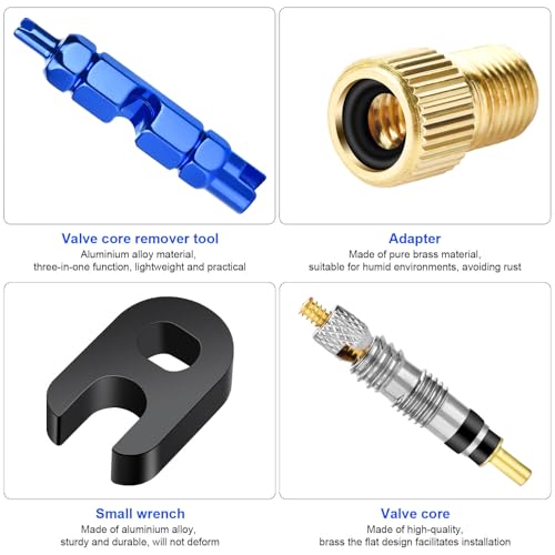 26 Pieces Presta Valve Core Repair Kit，Tubeless Valve&Presta Valve Caps；Valve Core Removal Tool and Adapter with Black Tire Valve Caps