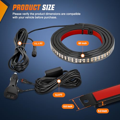 Nilight 60 Inch 360 LED Tailgate Strobe Light Strip Amber - color: 60" Tailgate Strobe Amber