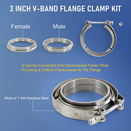 3" V-Band Flange & Clamp Kit 2PC Stainless Steel For Turbo Exhaust Downpipe - color: 2 Pcs, size: 3.0"