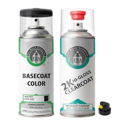 ERA Paints - ABP - Aurora Black Pearl for KIA MOTORS Exact OEM Color Match Automotive Touch Up Paint for Cars - Spray Paint with Premium Spray Nozzle - 2K Essential Kit - Made in USA - style: Spray - 2K Essential Kit