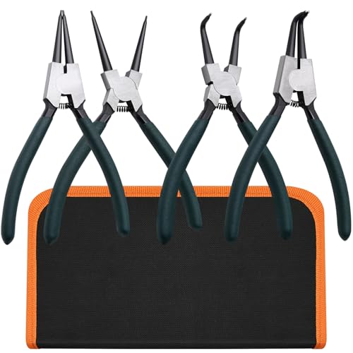4pcs 7" Snap Ring Pliers with Storage Pouch, 5/64in Tips - color: 4pcs Regular Tip Snap Ring Pliers+bag