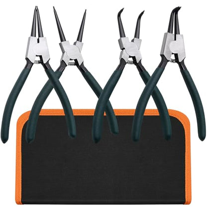 4pcs 7" Snap Ring Pliers with Storage Pouch, 5/64in Tips - color: 4pcs Regular Tip Snap Ring Pliers+bag