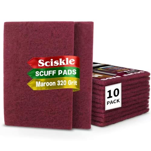 6" x 9" Maroon General Purpose Scuff Pads, 10 Pack – Non-Woven Hand Pads for Scuffing, Scouring, Sanding, Cleaning, Blending & Paint Surface Prep on Auto Body – Reusable Aluminum Oxide Abrasive Pads - color: Maroon