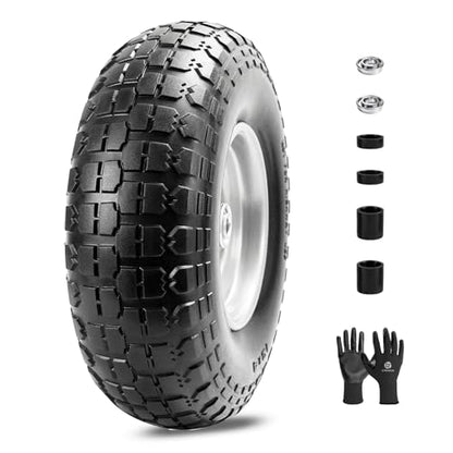 13 Inch Wheelbarrow Tire Flat Free 4.00-6 Tires, 5/8" Bearings Universal Solid Tires with Extra 3/4" Bearings Replacement for Wheelbarrow, Gorilla Cart, Hand Trucks, Garden Carts(1 PCS) - size: 1 PCS