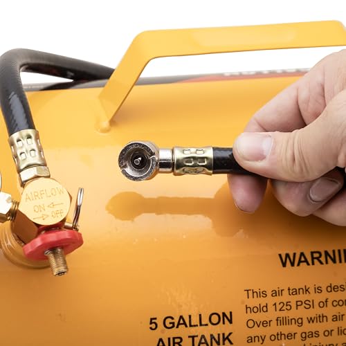 TOOLUXE 30010L 5 Gallon Air Tank, Portable Air Tank, 125 PSI Maximum Pressure, Horizontal Air Compressor Tank, 1/4" NPT 40 Inch Industrial Hose & Chuck, 140 PSI Safety Valve - size: Portable Air Tank
