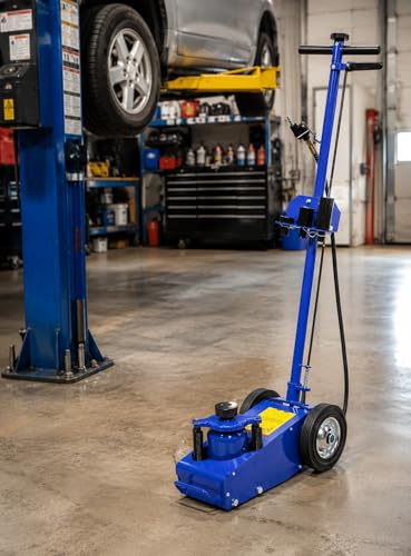 Stark USA 22 Ton Hydraulic Floor Jack Air-Operated Axle Bottle Jack with (4) Extension Saddle Set Built-in Wheels, Blue - size: 22 Tons