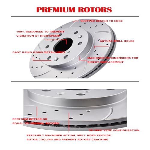Acinoparts Front & Rear Brake Kit Drilled Slotted Rotors Ceramic Brake Pads - size: ABK5301253011