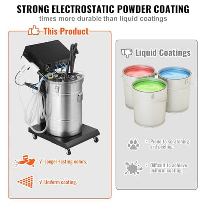 VEVOR Powder Coating System, 50W 100KV Electrostatic Output Machine with 50L Powder Hopper, 450g Per Minute Kit with Spray Gun and Trolley Base, Indoor and Outdoor - size: 500g/min