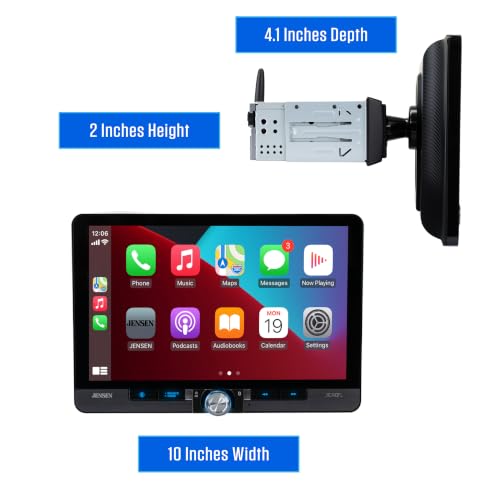 Jensen J1CA10FL 10.1" Wireless Apple CarPlay Android Auto Single/Double DIN - size: 10-Inch Wireless Stereo