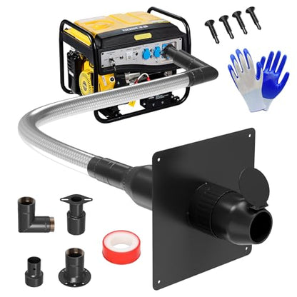 Generator Exhaust Extension Silencer kit with Three Universal Adapters, Through-Wall Mounting Plate Safely Vent Exhaust Reduce Noise By 52%, Compatible with ALL Portable Generators