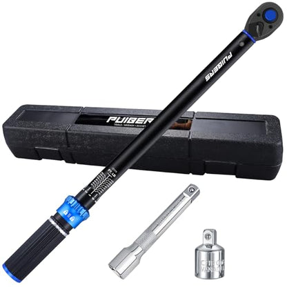 Torque wrench Set 1/2 drive,1/2 Torque Wrenches 10-170 FT.LB/13.6-230.5 Nm,±3% Precision Wrench with 1/2'' to 3/8'' Socket Adapter, 5 Inch Extension Bar for Car and Moto Maintenance - size: 1/2" 10-170 FT.LB - 4 Pcs