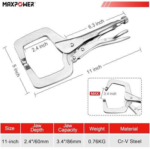 MAXPOWER 11-inch Locking C Clamp, Heavy Duty C-Clamp Locking Pliers with Regular Tips for Welding - size: 11"