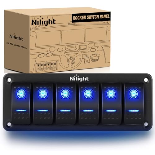 Nilight-90111F 6 Gang Aluminum Rocker Switch Panel Toggle Dash 5 Pin ON/Off Pre-Wired Rocker Switch Blue Backlit Switch for Automotive Car Marine Boat RV,2 Years Warranty - color: Blue, size: 6 Gang