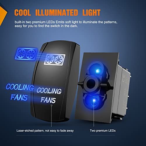 Nilight Cooling Fans Rocker Switch with Jumper Wires Set 5Pin Laser Blue - color: Blue, size: COOLING FANS