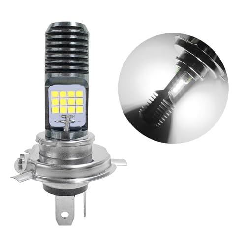 9-16V H4 LED Motorcycle Headlight Bulbs, Super Bright 3030 Chips Bulb Halogen Lamp Replacement, Waterproof High/Low Beam LED Headlight Bulb for Most Motorcycles ATVs (White) - color: H4, White