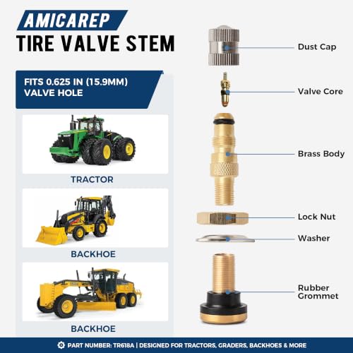 TR618A Valve Stem Clamp-in Tubeless Brass Air Liquid Tire Valve Stem for Tractor Grader Backhoe Applications Industrial Agricultural Tires (10 PCS) - size: TR618