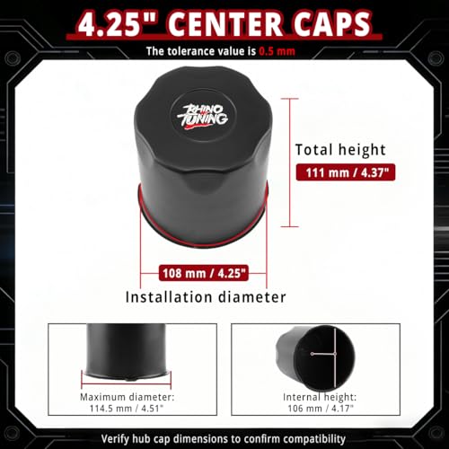 RTrhinotuning 4 PCS 4.25 in Stainless Steel Trailer Wheel Center Caps for Truck SUV RV Rim Center Caps 4.37“ Tall Matte Black Push Through Hub Covers - color: Black