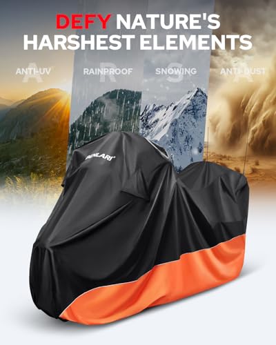 Benlari Waterproof Motorcycle Cover with Side Top Box Compatible with Harley Davidson Touring Ultra Limited Street Glide Road Glide Electra Glide Honda Outdoor All Weather Protection, 116" x 47" x 53" - size: XL(116" x 47" x 53"), style: Touring Ultra
