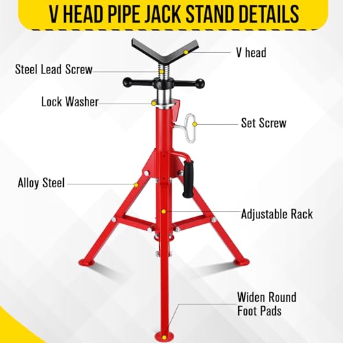 2PCS Pipe Jack Stand, Heavy Duty Pipe Stand, 2500LB Jack Stands Carbon Steel with Portable Folding Legs 28-52 Inch Height Adjustable 1/8"-12" Capacity - color: Red | 2PCS