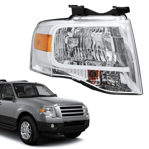 PENSUN Headlights for Ford Expedition 2007-2014,Halogen, Chrome, Passenger - size: passenger side