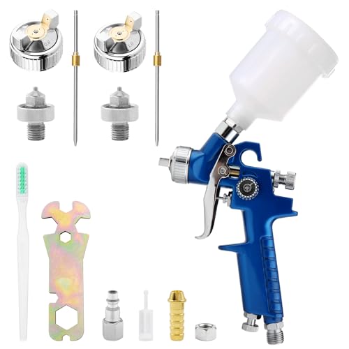 Mini HVLP Air Spray Gun with 0.8/1.0 mm Nozzles, Detail Repair Automotive Paint Gun Kit, 125ml Cup, Auto Paint Sprayer, Small Paint Gun for Car, Primer, Varnish and Top Coat (Blue) - color: Blue