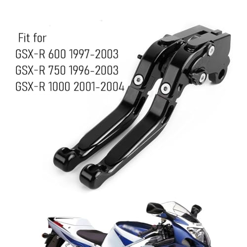 Motorcycle CNC Adjustable Folding Extendable Brake Clutch Levers for Suzuki GSX-R 600 1997-2003 GSX-R 750 1996-2003 GSX-R 1000 2001-2004 (Black) - color: Black
