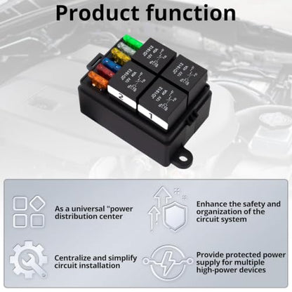 12V Pre-Wired Fuse and Relay Box Kit with 4 x 40A Relays & 6 ATC/ATO Fuses, Universal 4-Pin Relay Block for Cars, Trucks - size: 40A 4 Relay 6 Fuse