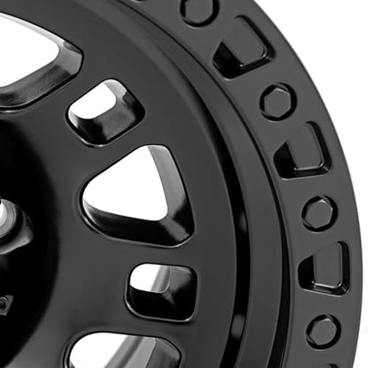 Rough Country 82 Series Wheel - 17x9, 6x135mm Bolt Pattern, 12mm Offset, Semi-Gloss Black One-Piece Aluminum Off-Road Wheel with 8-Spoke Design