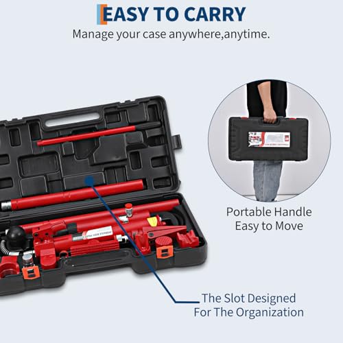 4 Ton Heavy Duty Porta Power Kit, Hydraulic Ram & Pump, 4.7 Ft Hose, Storage Case for Auto Body - size: 4 Ton