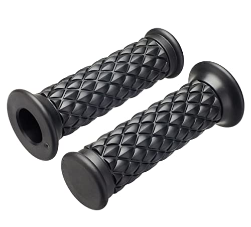 Motorcycle Hand Grips with Bar End Cap, Non Slip Rubber Handlebar Thruster Grip Universal for 7/8" 22mm 1" 24mm Handle Bar (Black)