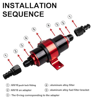 LUNEY 100 Micron Inline Fuel Filter with 6/8/10AN Adapters & 50MM Bracket