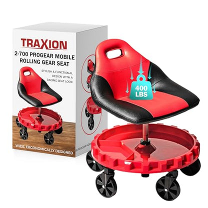 Traxion 2-700 ProGear Mobile Rolling Gear Seat W/Equipment Tray and Five All-Terrain 5" Casters - color: Red