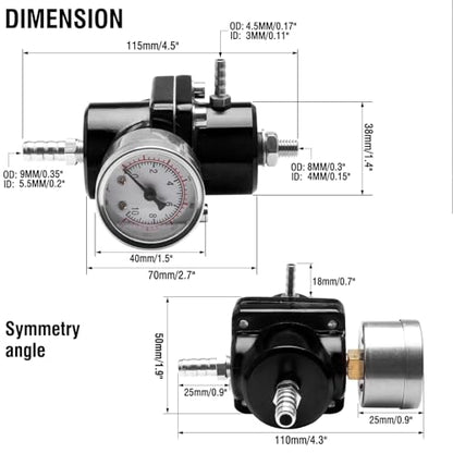 Adjustable Fuel Pressure Regulator With Gauge Hose 0-140 PSI Universal 6AN FPR Kit Aluminum Black - color: black