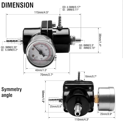 Adjustable Fuel Pressure Regulator With Gauge Hose 0-140 PSI Universal 6AN FPR Kit Aluminum Black - color: black