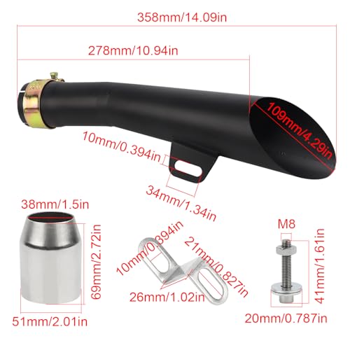 FLYPIG Exhaust Pipe 38-51mm (1.5-2.01") Adjustable for Yamaha YZF R6, 06-18
