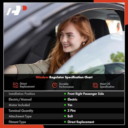A-Premium Front Passenger Side Power Window Regulator with Motor (2-Pin) - size: Front Passenger Side