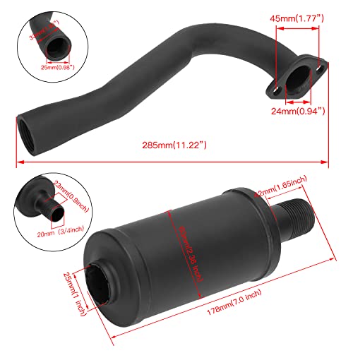 FVRITO Exhaust Pipe Muffler Silencer Kit for Non Hemi Predator 212cc 196cc 6.5hp Coleman Powersports KT196 CK196 RTK200 BK200 Go Kart TrailMaster Hammerhead 80T GX160 GX200 Clone Engines Parts Black - color: Black