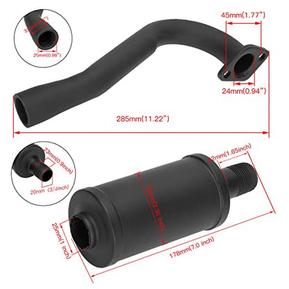 FVRITO Exhaust Pipe Muffler Silencer Kit for Non Hemi Predator 212cc 196cc 6.5hp Coleman Powersports KT196 CK196 RTK200 BK200 Go Kart TrailMaster Hammerhead 80T GX160 GX200 Clone Engines Parts Black - color: Black