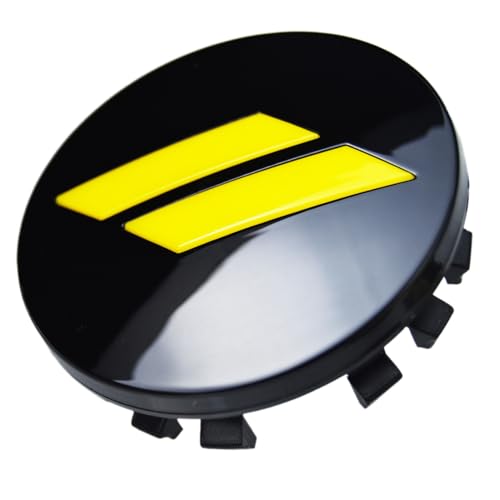 (Set of 4) 63mm=2.5 inches // Slash Wheel Center Cap Covers HubCap Emblem Badge Trim for Dodge Charger Challenger Durango Hornet Dart R/T SRT Magnum Nitro Journey Caliber Avenger - color: yellow // on gloss black cap