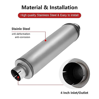 4" Inlet Diesel Exhaust Muffler,4 Inch Inlet/Outlet Resonator Muffler Straight Through Stainless Steel 30" Whole Length XS2772,Welded On Resonator - size: 4in inlet