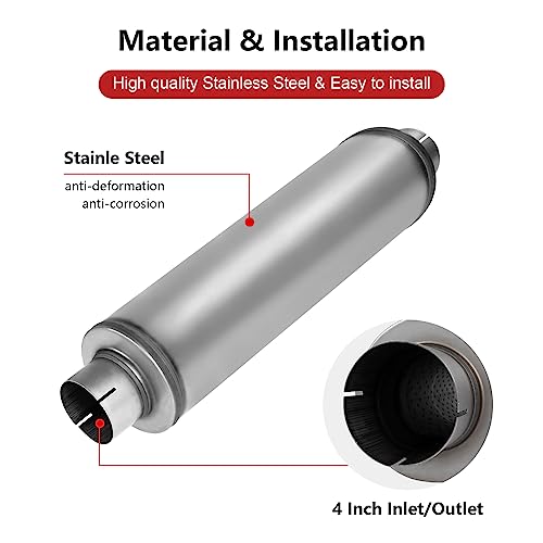 4" Inlet Diesel Exhaust Muffler,4 Inch Inlet/Outlet Resonator Muffler Straight Through Stainless Steel 30" Whole Length XS2772,Welded On Resonator - size: 4in inlet