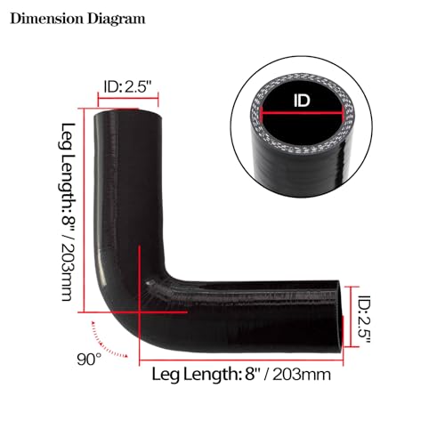 ID 2.5 inch 90 Degree Silicone Elbow Coupler Hose 8" Leg Length - size: ID: 2.5"