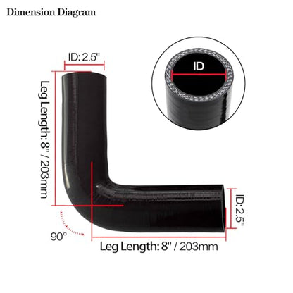 ID 2.5 inch 90 Degree Silicone Elbow Coupler Hose 8" Leg Length - size: ID: 2.5"