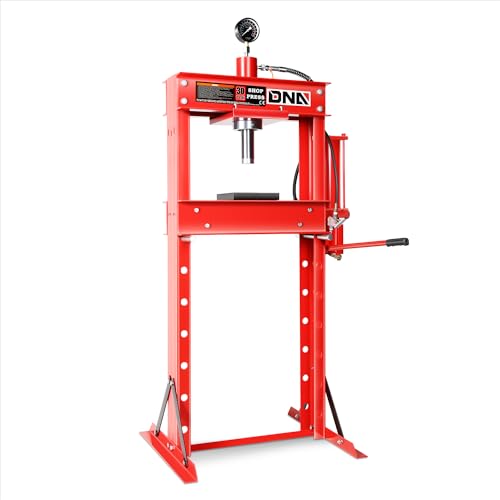 DNA Motoring 30 Ton Air Hydraulic Shop Press with Plates, H-Frame Garage Floor Press, 30T / 66139lbs, Adjustable Working Table Height, TOOLS-00292, Red - style: 30T Air Hydraulic Shop Press