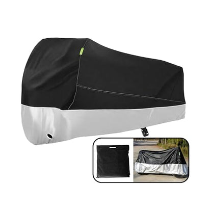 One Waterproof Motorcycle Cover, Heavy Duty Outdoor Motorbike Cover with Lock-Holes, Rain Protection, Fits up to Electric Bicycle & Motorcycles, All Season(245x105x125CM) - size: XXL (245x105x125CM)