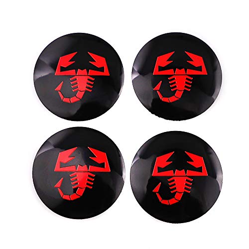 4X 2.2" Wheel Hub Caps Centre Cover for Abarth Scorpion Logo Circular arc form 3D stereo Aluminum Alloy Waterproof Emblem Badge Stickers for Fiat Abarth Punto 124/125/125/500 Stilo Ducatoo (Black+Red)