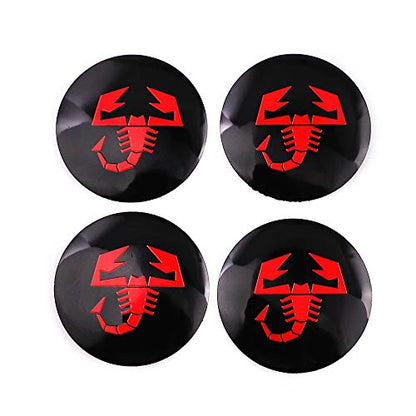 4X 2.2" Wheel Hub Caps Centre Cover for Abarth Scorpion Logo Circular arc form 3D stereo Aluminum Alloy Waterproof Emblem Badge Stickers for Fiat Abarth Punto 124/125/125/500 Stilo Ducatoo (Black+Red)